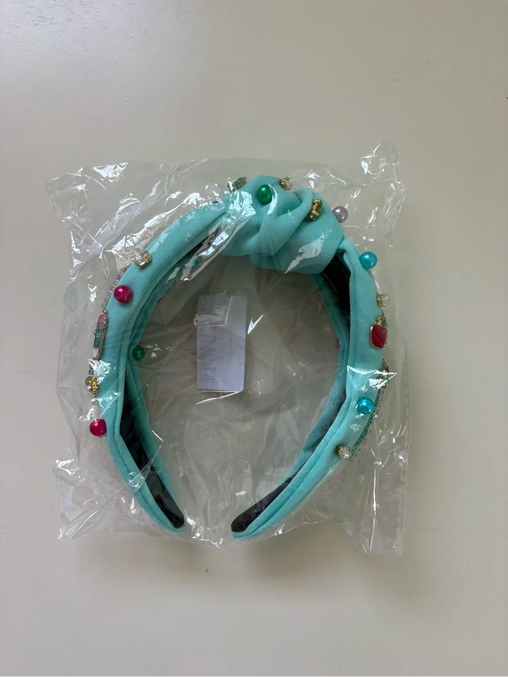 Embellished Teacher Mint Green Teal Knotted Headband with Crystal Accents